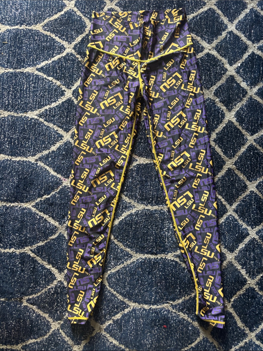 LSU Purple & Gold Kids Leggings with All-Over Collegiate Print